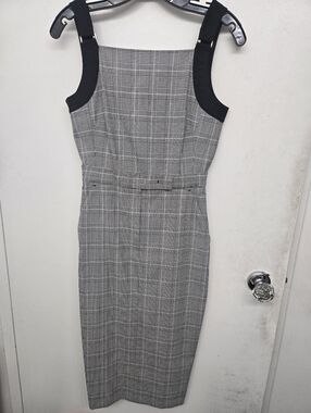 MaxMara Black-Trim Glen Plaid Fucino Midi Dress 38 NWOT